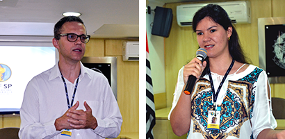 Dr. Marcelo Cunha, gerente da Secretaria de Colaboradores, e dra. Daniela Veríssimo, coordenadora da Orientação Farmacêutica do CRF-SP
