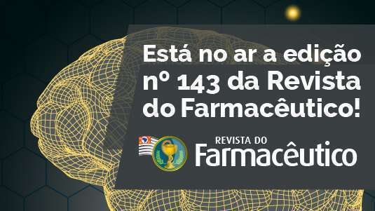 Logo do XXI Congresso Farmacêutico de São Paulo, que tem o numeral 21 em números romas e os dizeres do Congresso escrito abaixo. O fundo é preto e ao lado um cérebro nos tons de dourado