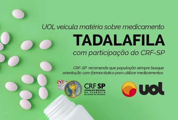 Quadro verde com comprimidos a esquerda e a direita o nome do medicamento Tadalafila