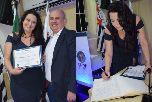 Dra. Danyelle Marini recebeu o diploma das mãos do Dr. Alexsandro Macedo Silva, membro da Comissão eleitoral regional, para diretora-tesoureira 