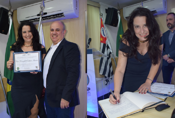 Dra. Danyelle Marini recebeu o diploma das mãos do Dr. Alexsandro Macedo Silva, membro da Comissão eleitoral regional 