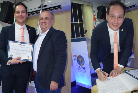 Dr. Gustavo Guerra recebeu o diploma das mãos do Dr. Alexsandro Macedo Silva, membro da Comissão eleitoral regional 