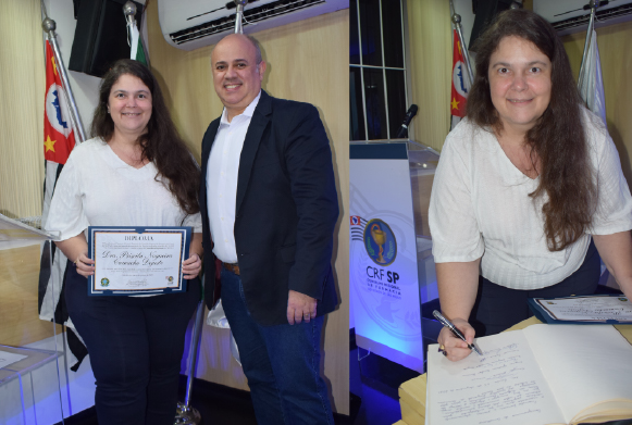 Dra. Priscila Dejuste recebeu o diploma das mãos do Dr. Alexsandro Macedo Silva, membro da Comissão eleitoral regional 