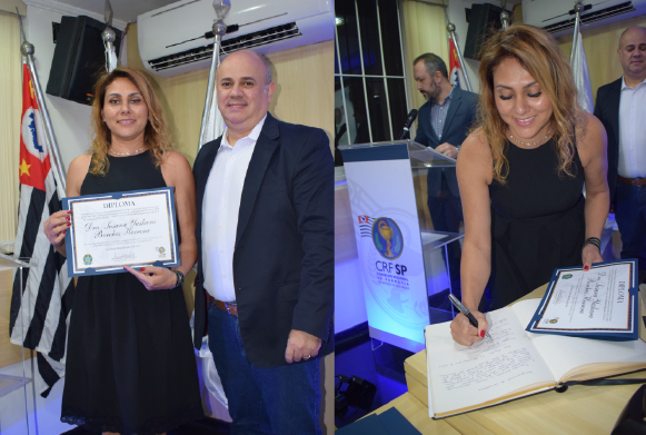 Dra. Susana Herrera recebeu o diploma das mãos do Dr. Alexsandro Macedo Silva, membro da Comissão eleitoral regional 