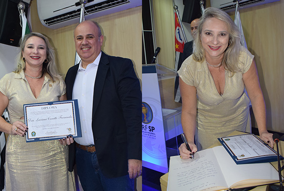 Dra. Luciana Canetto recebeu o diploma das mãos do Dr. Alexsandro Macedo Silva, membro da Comissão eleitoral regional, para exercer o mandato de vice-presidente