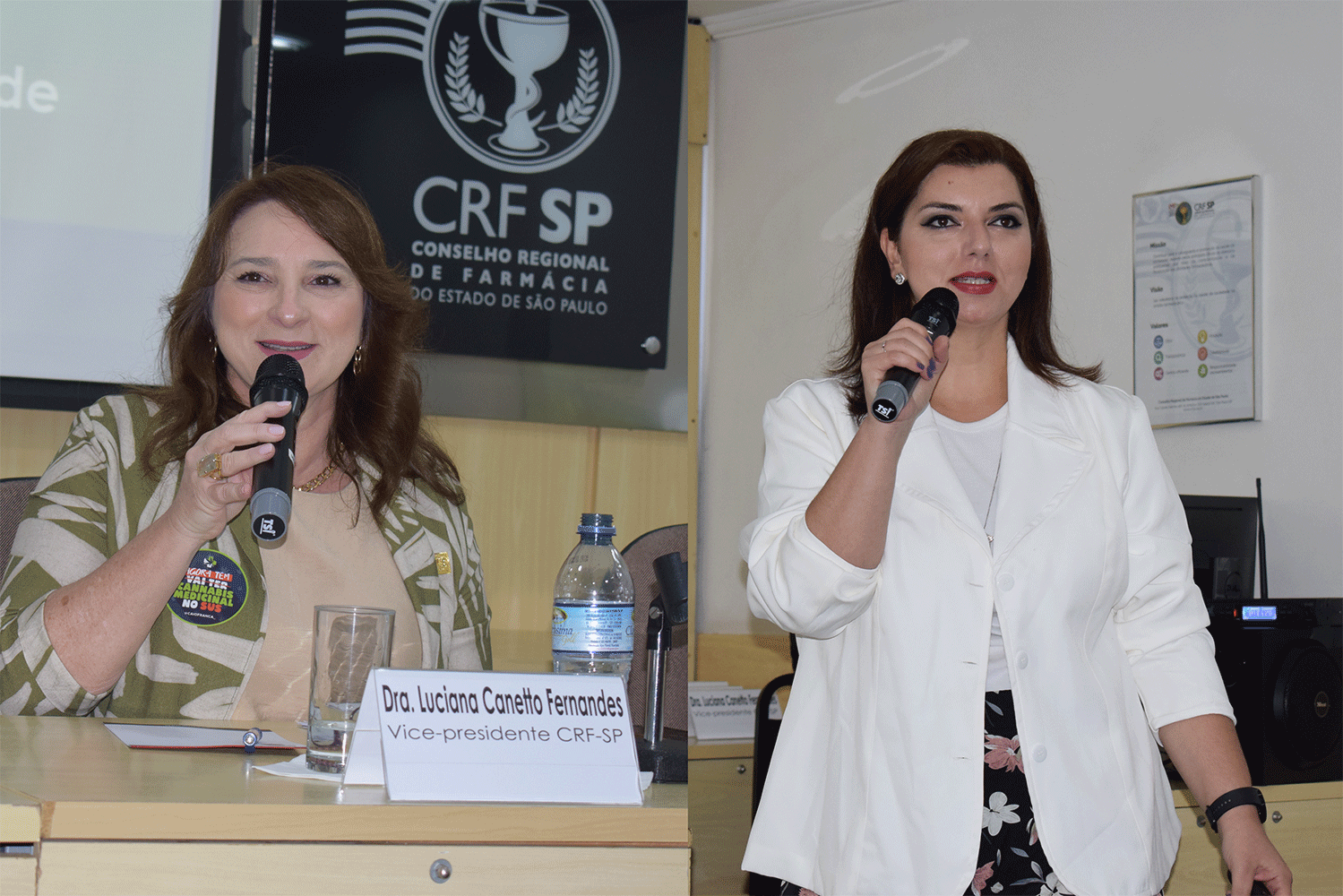 Palestrantes: Vice-presidente do CRF-SP, Dra. Luciana Canetto e farmacêutica da Secretaria de Estado da Saúde Dra. Renata Zaidan