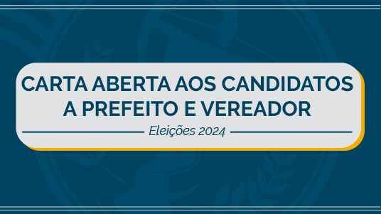 Imagem com fundo azul e logotipo do CRF-SP com o texto Carta aberta aos candidatos a prefeito e vereador 