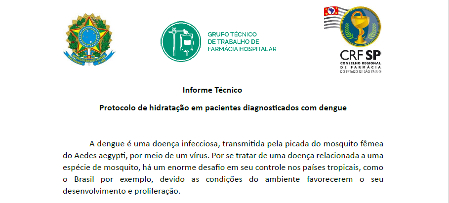 imagem da notícia Informe técnico - Protocolo de hidratação em pacientes diagnosticados com dengue