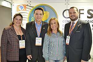 A diretoria do CRF-SP: Dra. Priscila Dejuste, dr. Marcos Machado, dra. Raquel Rizzi e dr. Pedro Menegasso