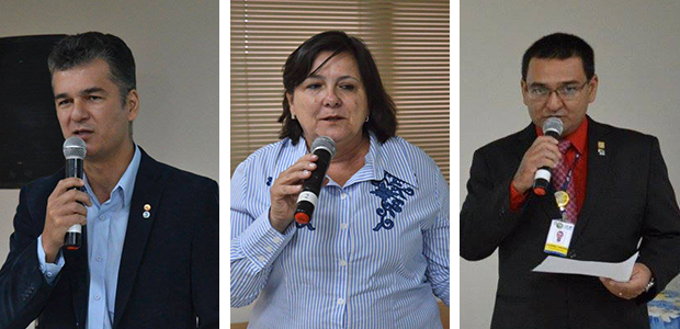 Dr. Jéferson Yashuda, presidente da Cãmara de Vereadores de Araraquara; Dra. Eliana Mori Honain, secretária da Saúde de Araraquara; e Dr. Evandro Lucas Yashuda, diretor regional da seccional de Araraquara do CRF-SP
