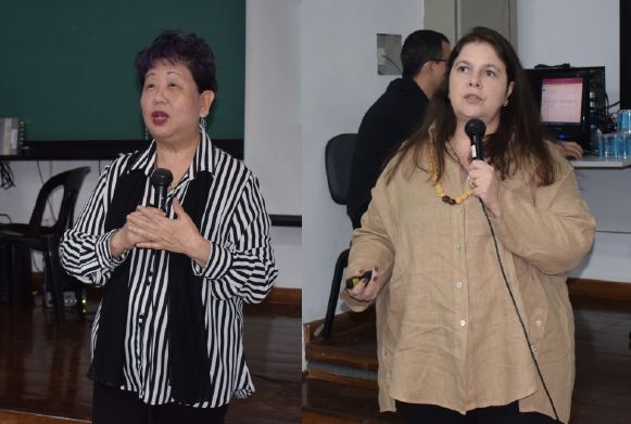 Dra. Margarete Akemi Kishi (coordenadora do Comitê de Cannabis Medicinal do CRF-SP) e Dra. Priscila Dejuste (coordenadora do GTT de Suplementos Alimentares)